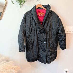 London Fog Winning Edge Black Down Jacket with Red Lining Size Medium